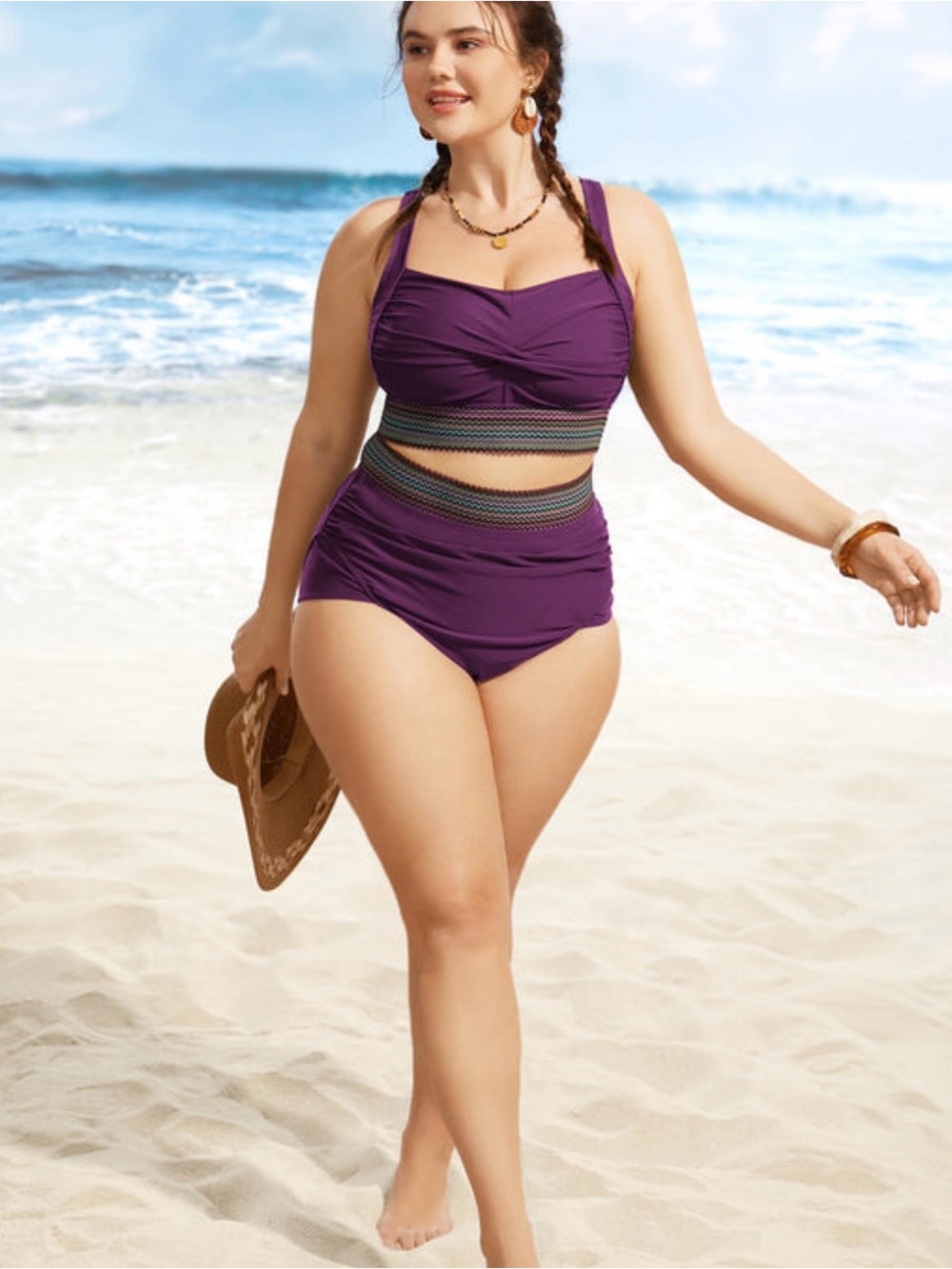 Plus-Size Matching Two Piece Purple Swimsuit